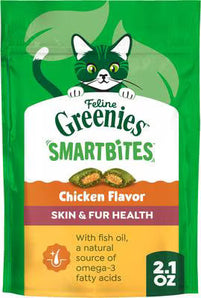 Chicken Adult Cat Greenies Feline Smartbites Skin & Fur Crunchy Soft Natural Treats, Flavor