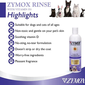 Zymox Leave-On Conditioner with Vitamin D3 12oz Skin Soothing Treatment for Dogs & Cats
