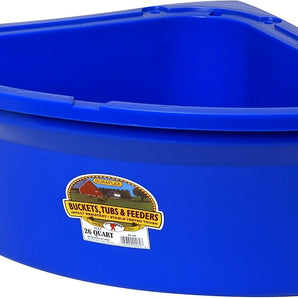 Little Giant Plastic Corner Feeder 26 Quart Space-Saving Livestock Feed, Blue