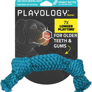 Playology Dri-Tech Rope Dog Toy for Senior Dogs Peanut Butter Scent Medium