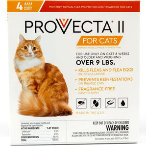 Provecta II Flea Treatment Cats Over 9 lbs 4 Monthly Topical Kills Fleas & Eggs Fast