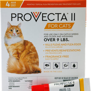 Provecta II Flea Treatment Cats Over 9 lbs 4 Monthly Topical Kills Fleas & Eggs Fast