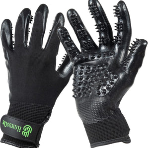 HandsOn Pet Grooming Gloves for Dogs Cats & Horses Black Assorted Sizes