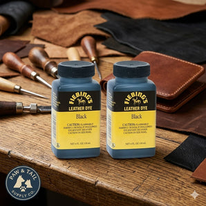 Fiebing's Leather Dye Black 4 oz w/ Wool Dauber Applicator 2-Pack Alcohol Based