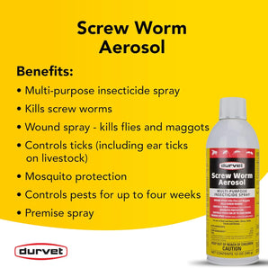 Durvet Screw Worm Aerosol Spray Livestock Fly & Tick Control 12 oz.