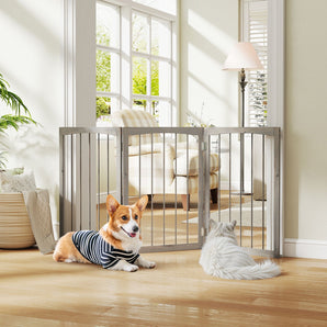 Gbruno 30-Inch Tall Wooden Pet Fence for Cats & Small to Medium Dogs — Gray