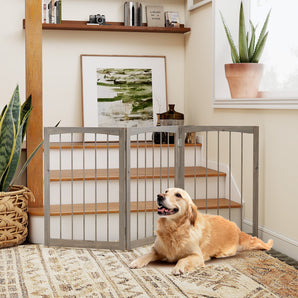 Gbruno 30-Inch Tall Wooden Pet Fence for Cats & Small to Medium Dogs — Gray