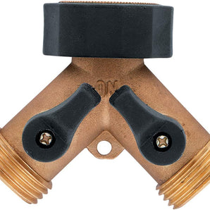 Orbit Brass Garden Hose Y Connector with Shut-Off Dual-Outlet Faucet Watering