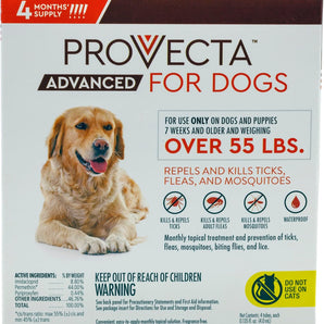 Provecta Advanced Flea Tick XL Dogs 55+ lbs 4-Month Topical Repels Mosquitoes