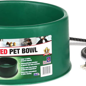 Farm Innovators 1.5Gal Heated Pet Bowl Green 60W Anti-Chew Cord Dogs Cats Winter