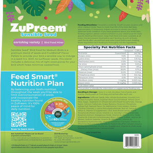 ZuPreem Sensible Seed Cockatiel Lovebird Food Seed Pellet Blend Medium Birds 2lbs.