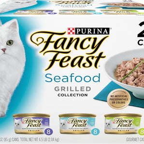 Purina Chicken Adult Raw Cat Fancy Feast Grilled Seafood Variety 3oz 24ct