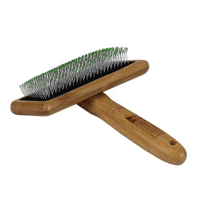 Bamboo Groom Soft Slicker Brush Stainless Steel Pins & Comfort Tips- Large