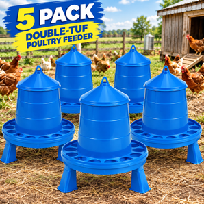 Double-Tuf Poultry Feeder Holds 4lb Removable Legs Chicken Feeder Carrying Handle 5-Pack