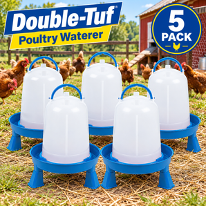 Double-Tuf Poultry Waterer with Legs for Chickens & Birds 3 Quart 5-Pack
