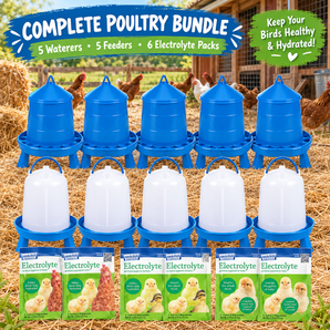 Chicken Coop Feeder & Waterer Bundle – Double-Tuf 5 Feeders + 5 Waterers + Sav-A-Chick 6-Pack
