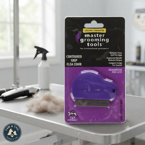 Master Grooming Tools Contoured Grip Flea Comb for Dogs & Cats, Purple
