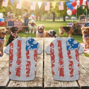 Zack & Zoey America's Pup Flag Dog Tee Gray Large 2-Pack