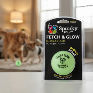 Spunky Pup Fetch & Glow Ball Dog Glow in the Dark Toy for Medium Dogs