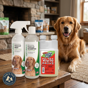 Dog Mange Support & Itch Relief Bundle – Flea & Tick Dip 1 Pint + Oatmeal Shampoo & Anti-Itch Spray for Mites, Dry & Irritated Skin