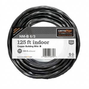 Cerro Wire 6/3 NM-B Cirtex Cable 125 ft Coil with Ground – Black Nonmetallic Sheathed Residential Electrical Wire