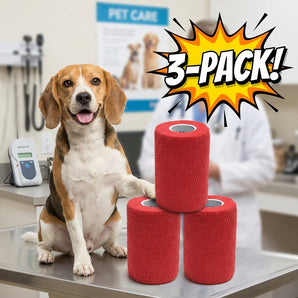 Wrap-It-Up 4 Inch No-Chew Self-Adhesive Bandages Pet Animals Red 3-Pack