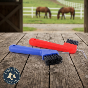 Rubber Horse Hoof Pick & Stiff Brush Grooming Tool Assorted Colors