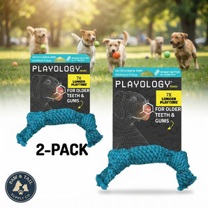 Playology Dri-Tech Rope Dog Toy for Senior Dogs Peanut Butter Scent Medium 2-Pack