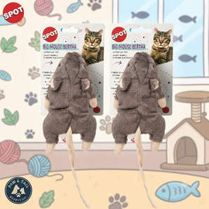 SPOT Big Mouse Bertha Cat Toy with Catnip & Crinkle 7" Assorted Colors 2-Pack