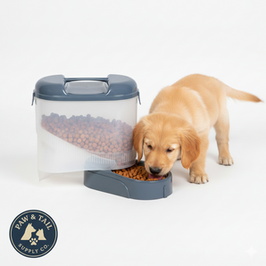 Bergan Pet Travel Feeder Blue Auto-Flow Food Dispenser Adjustable Bowl