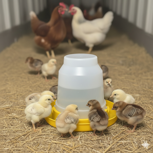 Little Giant 1-Gallon Plastic Nesting-Style Poultry Waterer Base and Water Jug Jar, Yellow