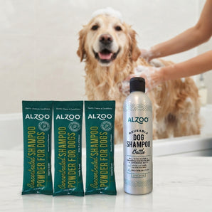 ALZOO Sustainable Dog Shampoo Bundle – 3-Pack Powder Refills & 16 oz Bottle