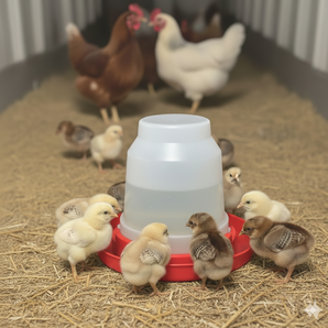 Little Giant 1-Gallon Plastic Nesting-Style Poultry Waterer Base and Water Jug Jar, Red