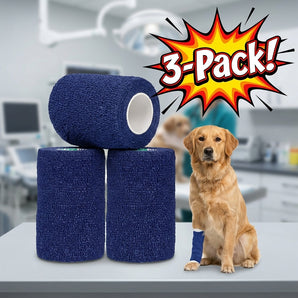 Wrap-It-Up 4 Inch No-Chew Self-Cohesive Bandages Pets Animals Human Use Blue 3-Pack