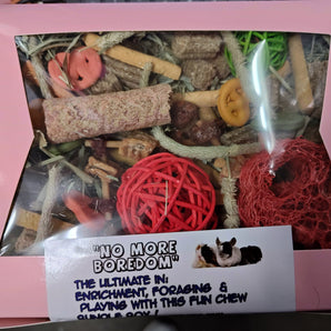 Fun ,Forage & Chew "No More Boredom" Box 12 OZ- Chinchillas, Guinea Pigs, Rabbits