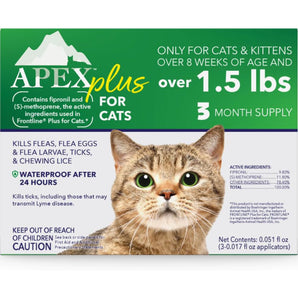 Apex Plus Flea & Tick Treatment for Cats 1.5lbs+ 3 Month Supply Waterproof EPA
