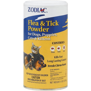 Zodiac Flea & Tick Powder 6 oz. for Dogs Puppies Cats Kittens Shaker Top 2PCK