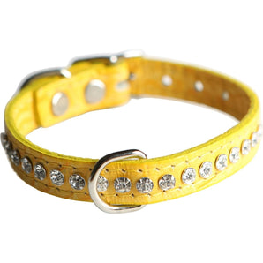 OmniPet Leather Crystal Dog Collar Rhinestone USA Made Yellow 12" 2-Pack