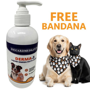 Piccardmeds4pets Derma-3 Liquid Omega-3 Supplement - 8oz Pump Bottle for Dogs & Cats + FREE Bandana!