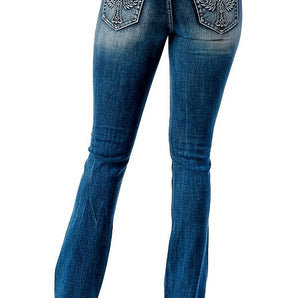 Grace in LA Women's Western 3D Wing Mid Rise Bootcut Jeans