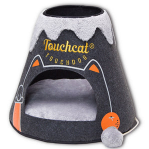 Touchcat ® 'Molten Lava' Triangular Frashion Designer Pet Kitty Cat Bed House Lounge Lounger w/ Hanging Teaser Toy