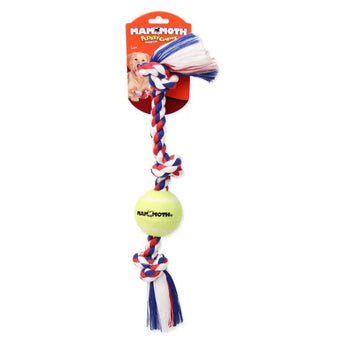 Mammoth Flossy Chews 3-Knot Tug with Tennis Ball 20" Assort Color Mammoth